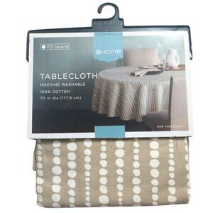 NWT Target Home 70 Inch Round Tan/White Polka-dot Kitchen Dining Tablecloth